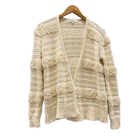 Madewell Sz XS Bronson textured stripe open Cardigan Sweater boho beige ivory - Picture 1 of 11